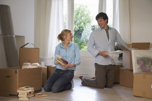 Household packing boxes prepared for moving day in Greenwich